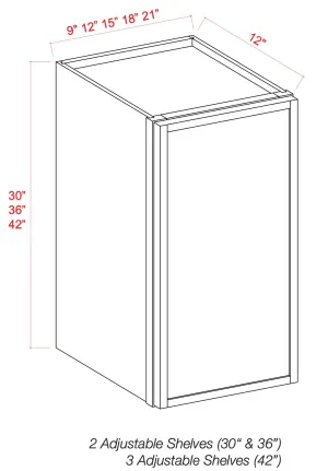 36" High Single Door Wall Cabinet - Shaker Slim