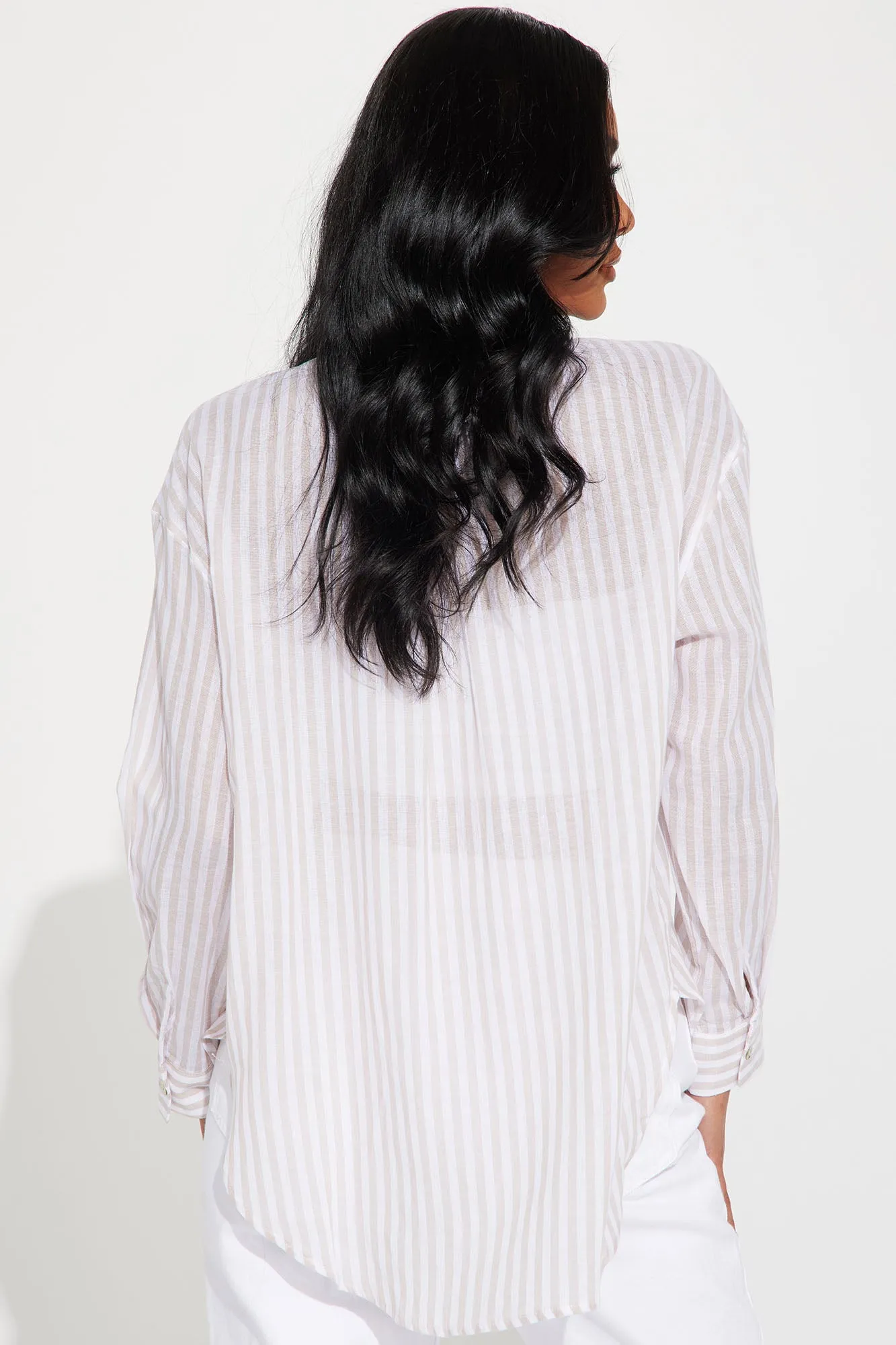 Alani Oversized Striped Shirt - Taupe/combo