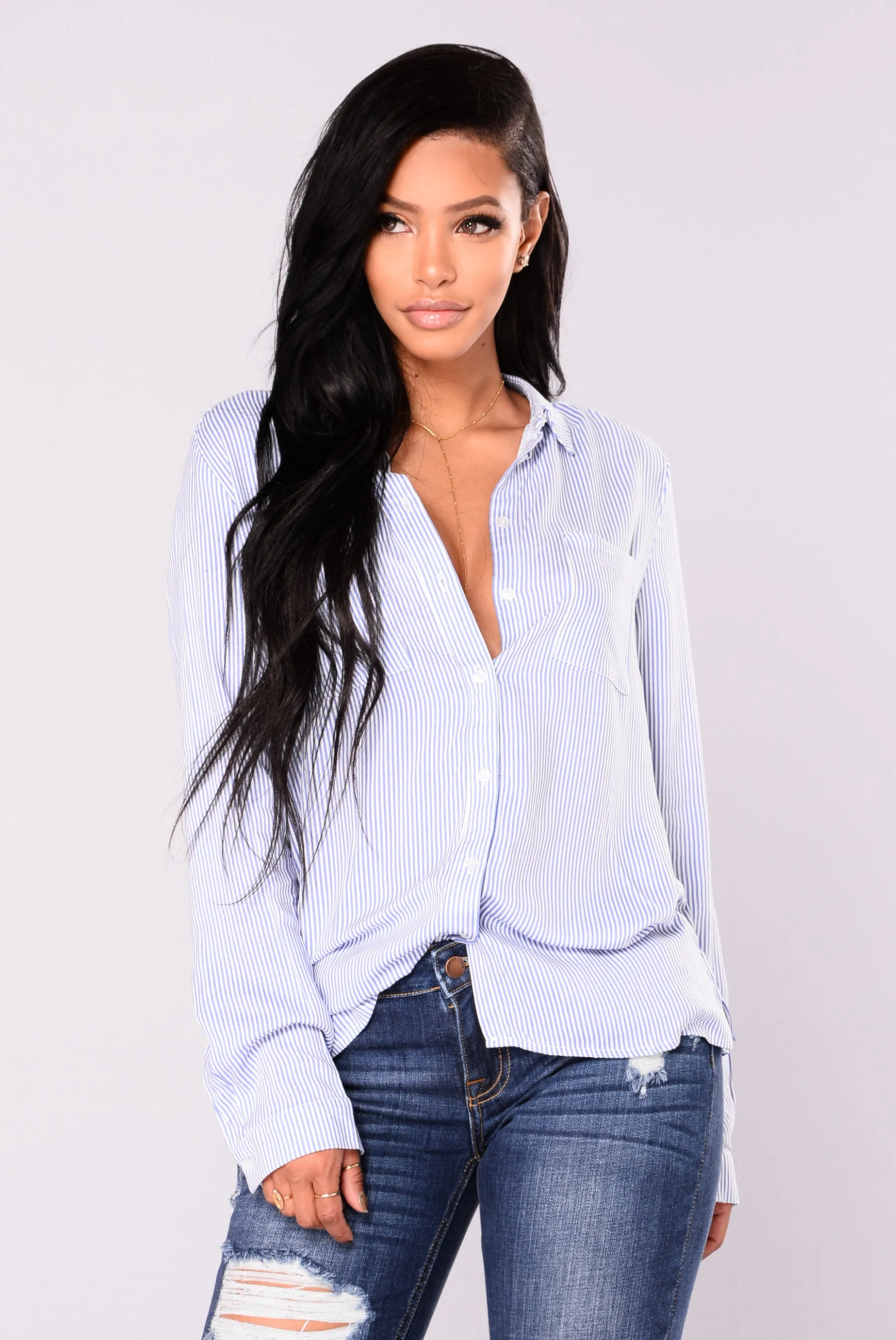 Ariel Striped Top - Light Blue/White