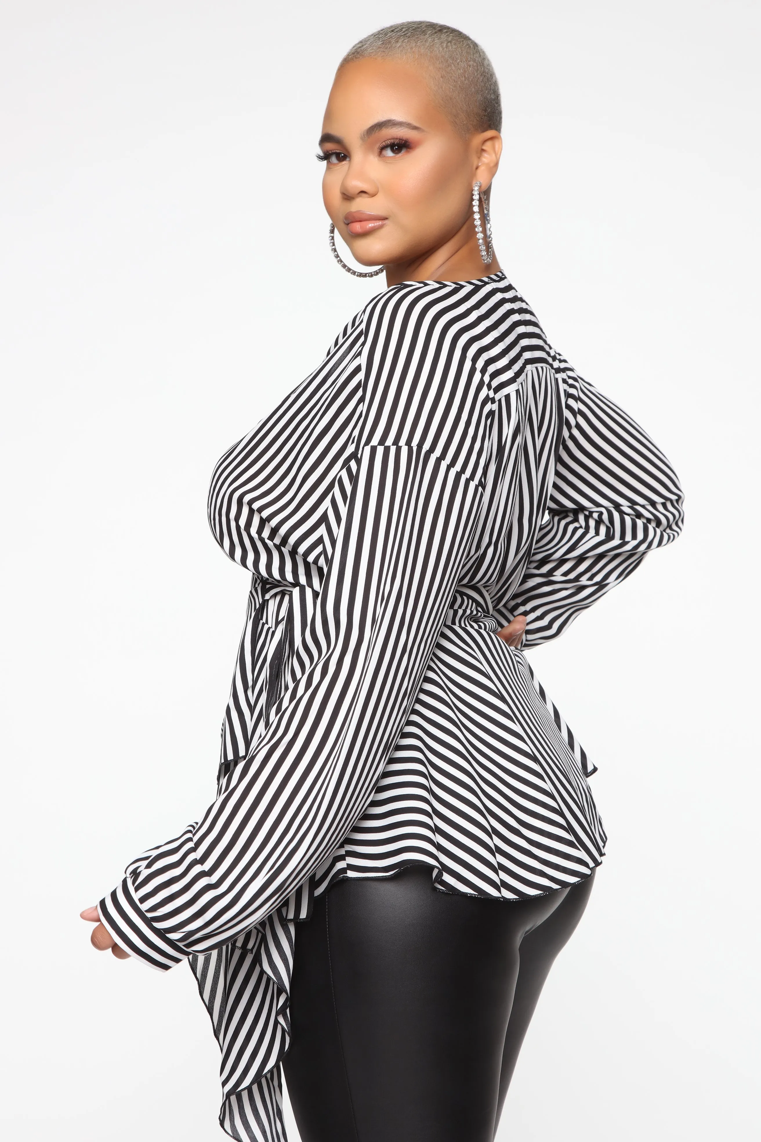 Asymmetrical Stripe Blouse - Black/White