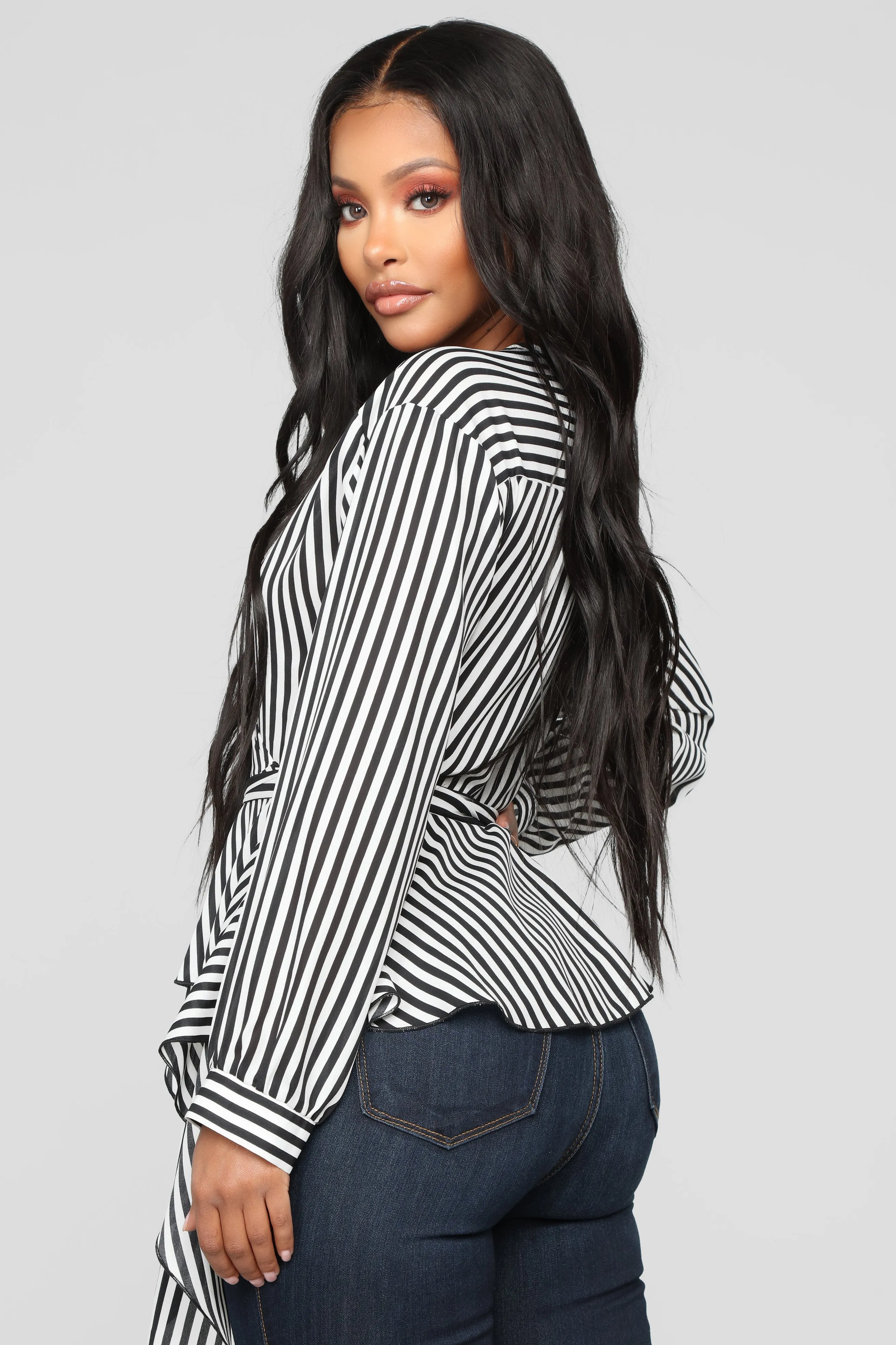 Asymmetrical Stripe Blouse - Black/White