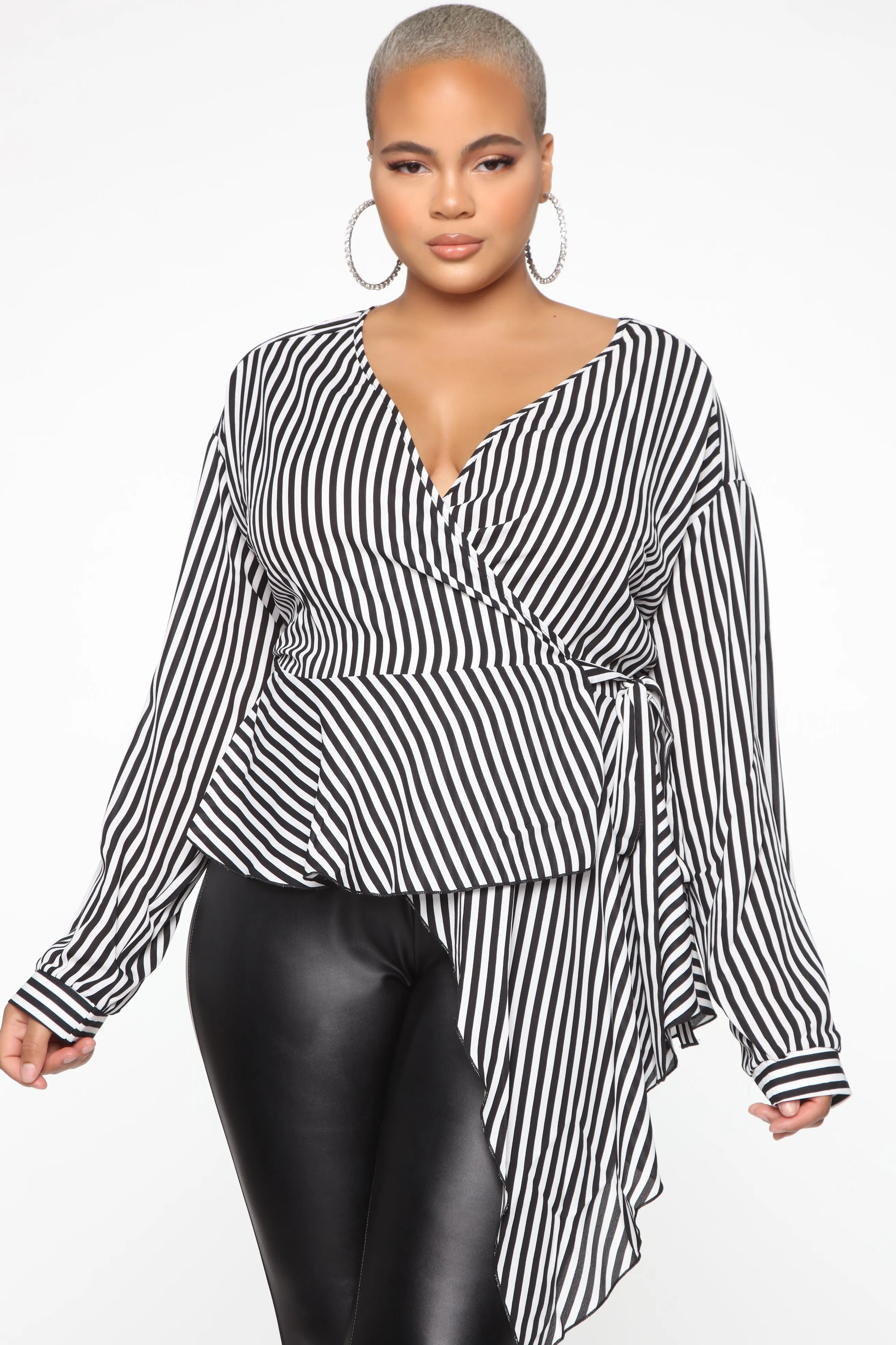 Asymmetrical Stripe Blouse - Black/White