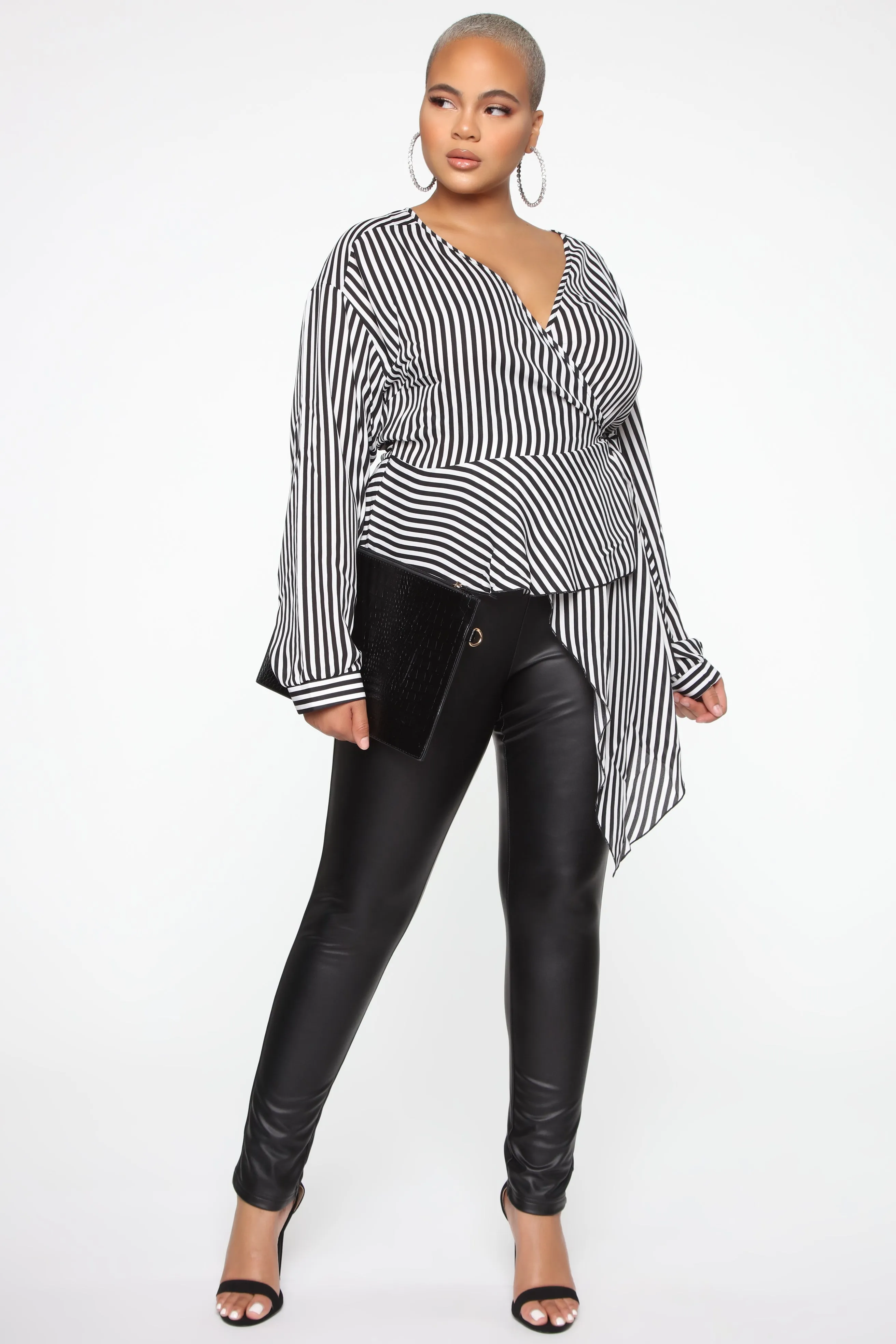 Asymmetrical Stripe Blouse - Black/White