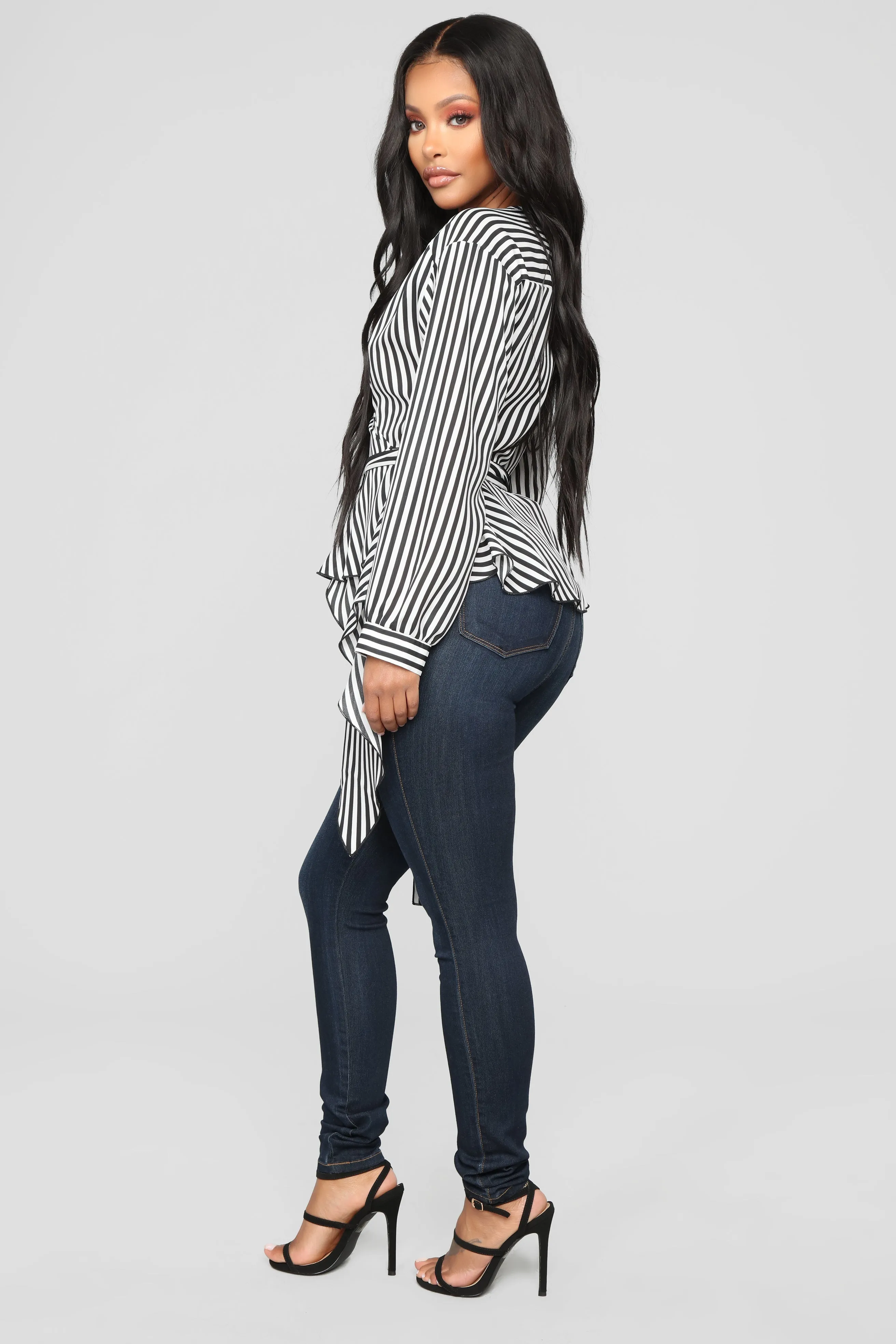 Asymmetrical Stripe Blouse - Black/White