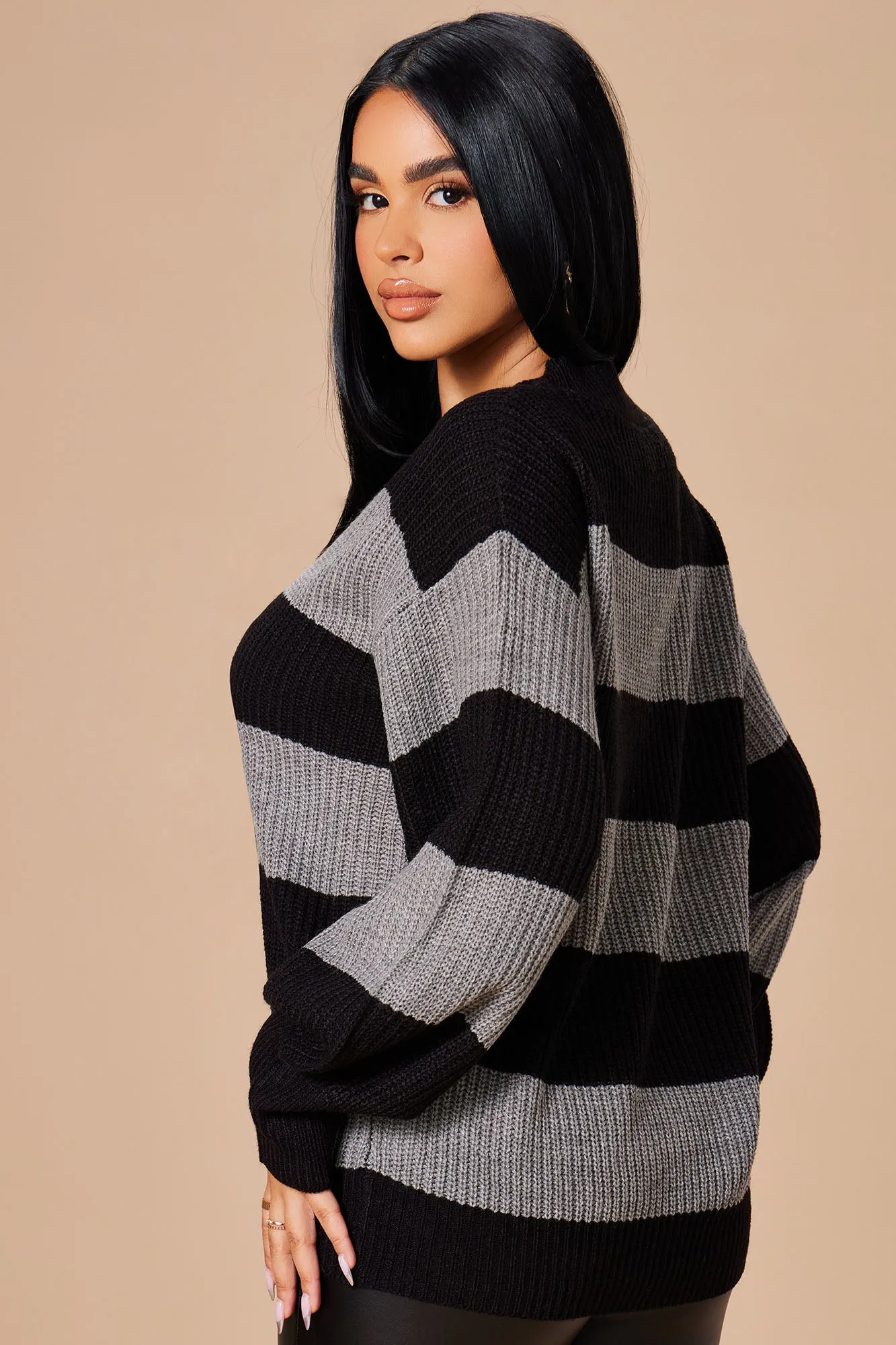 Autumn Dreams Striped Sweater - Grey/Black