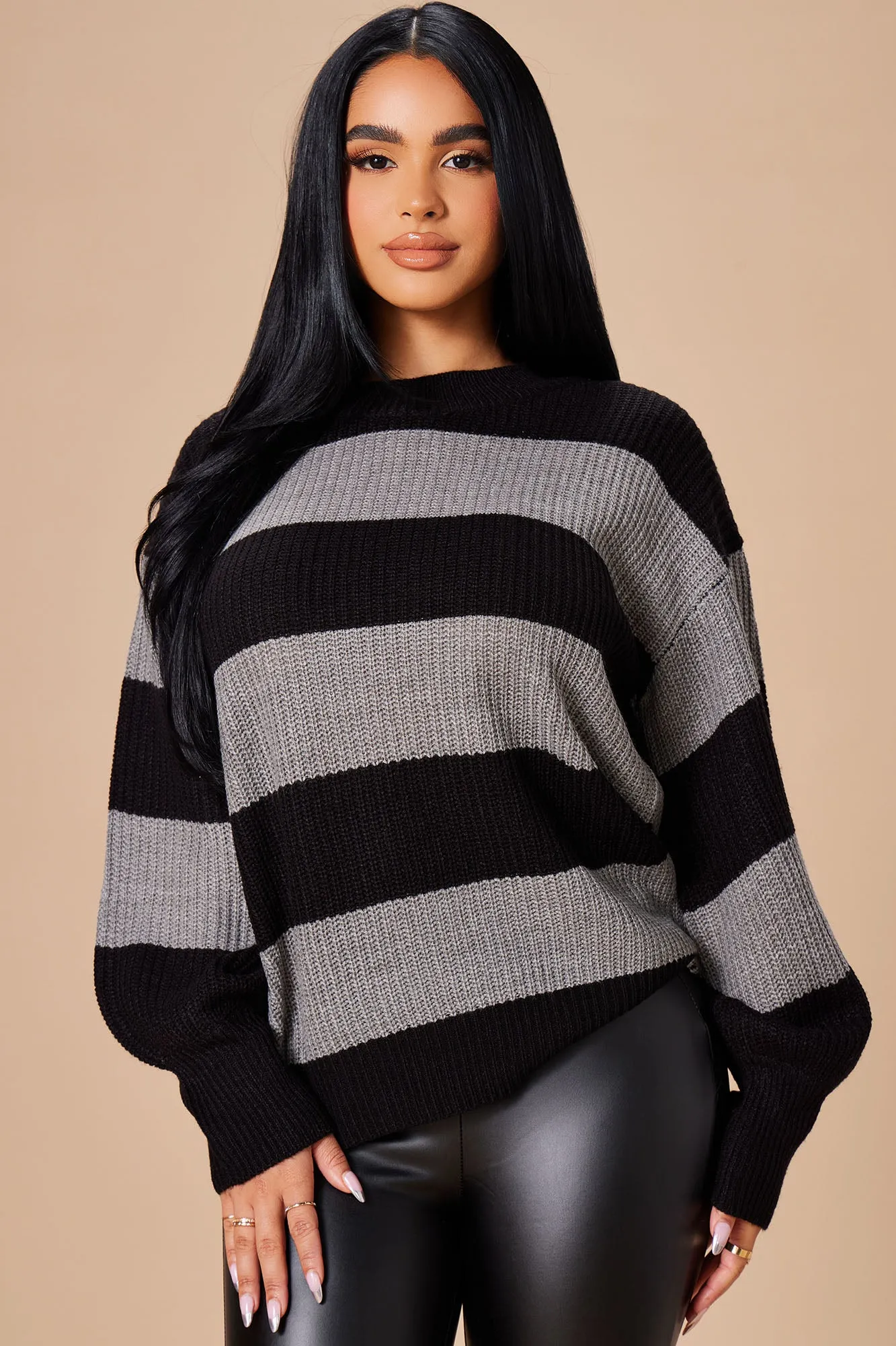 Autumn Dreams Striped Sweater - Grey/Black