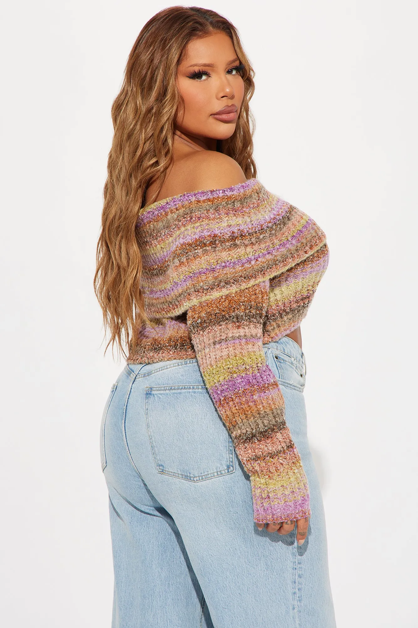 Autumn Leaves Off Shoulder Sweater - Purple/combo