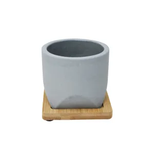 Cache-pot 3 po gris avec base en bois