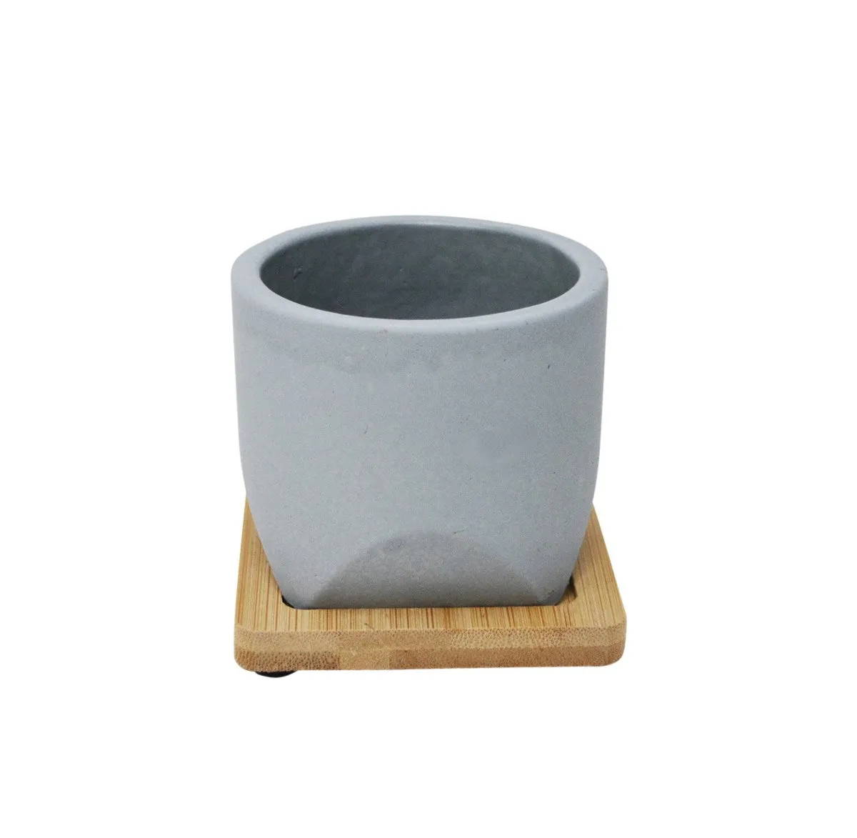 Cache-pot 3 po gris avec base en bois