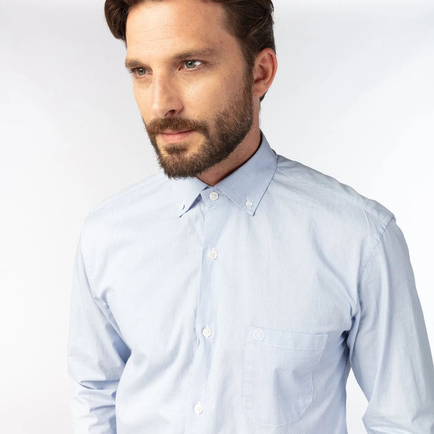 Chemise unie manches longues bleu azur