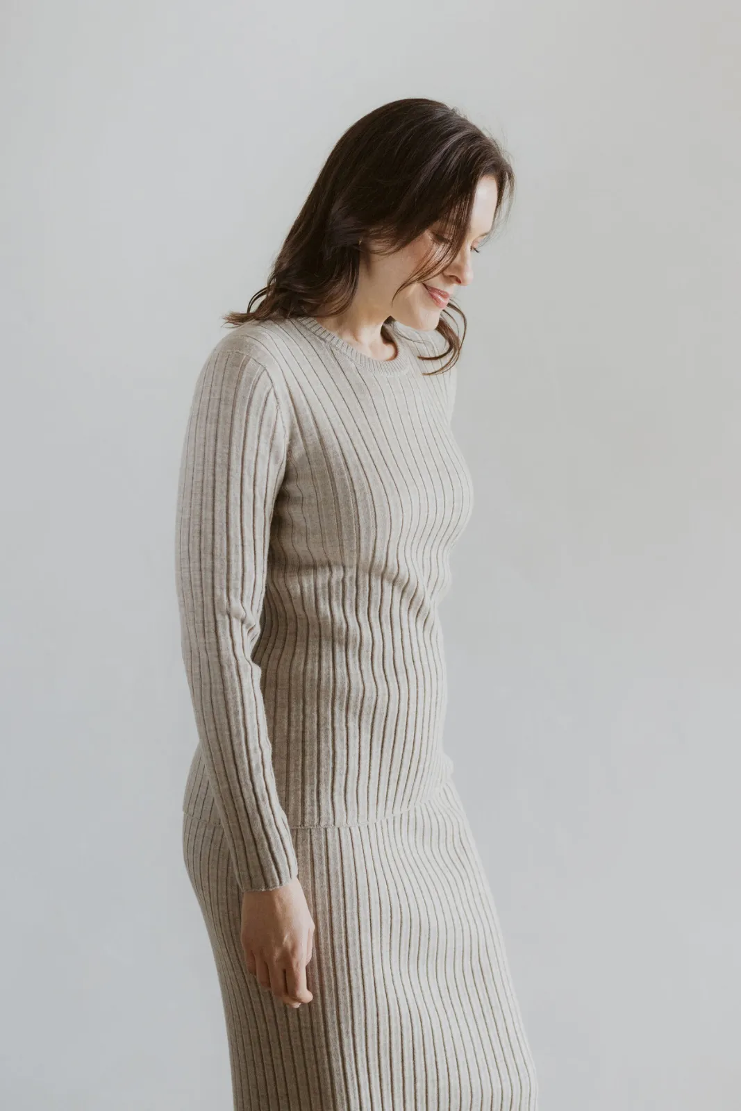 Classic Merino Rib Crew - Latte