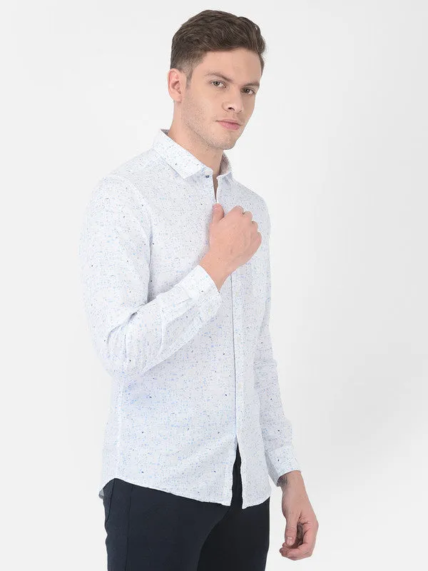 Cotton Linen Blue Slim Fit Printed Shirt