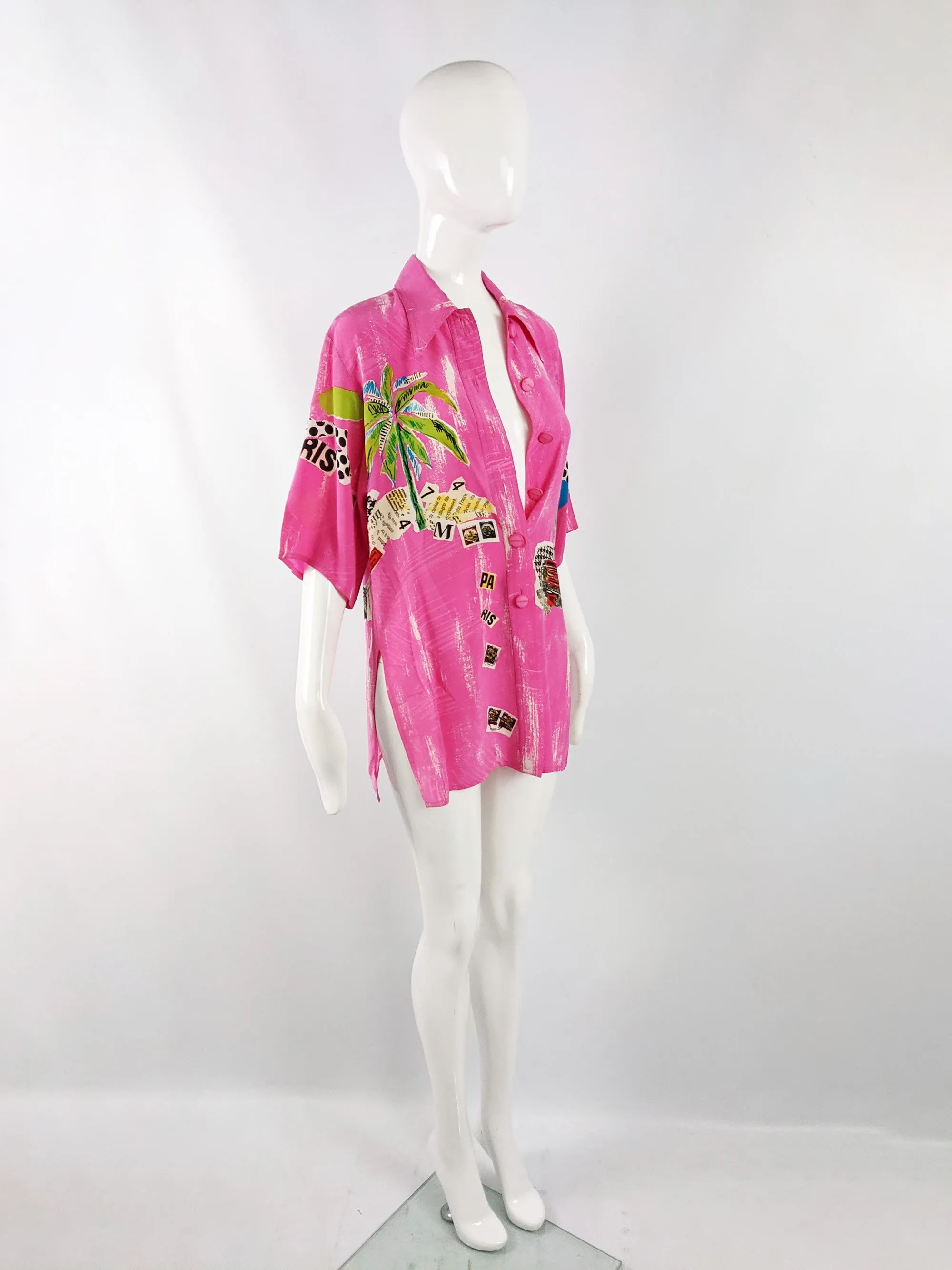 Jean Louis Scherrer Vintage Pink Tropical Blouse, 1980s