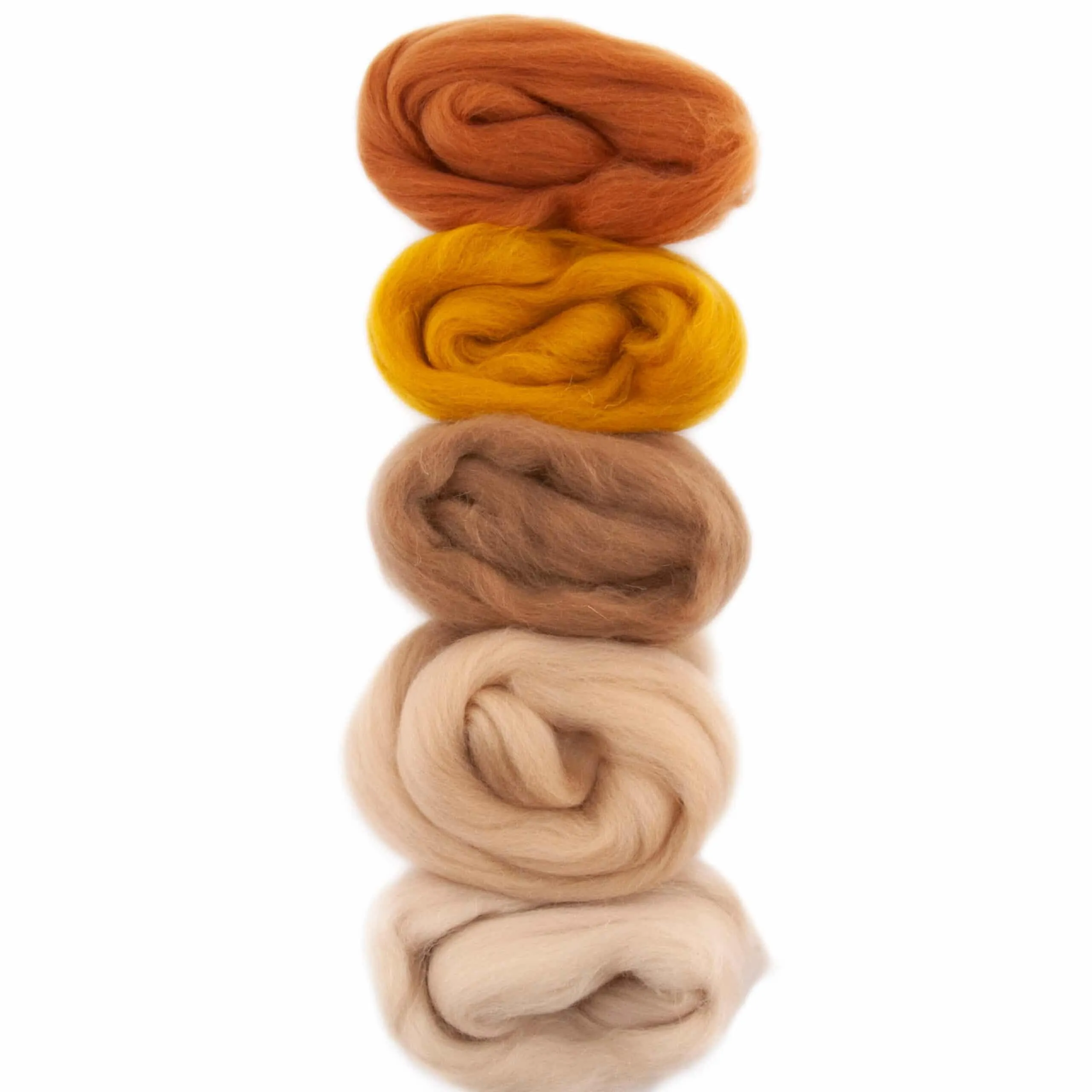 Light Brown Shades - Five Merino Wool Top Roving Colors - 50 grams (1.75 oz) Total