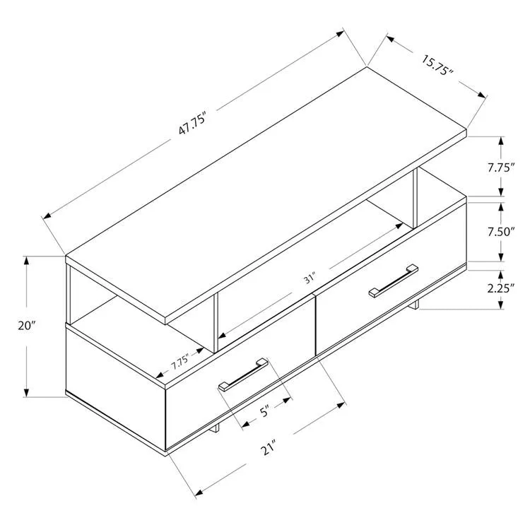 Monarch Specialties I 2608 | Meuble TV - 48" - 2 Tiroirs de rangement - Gris