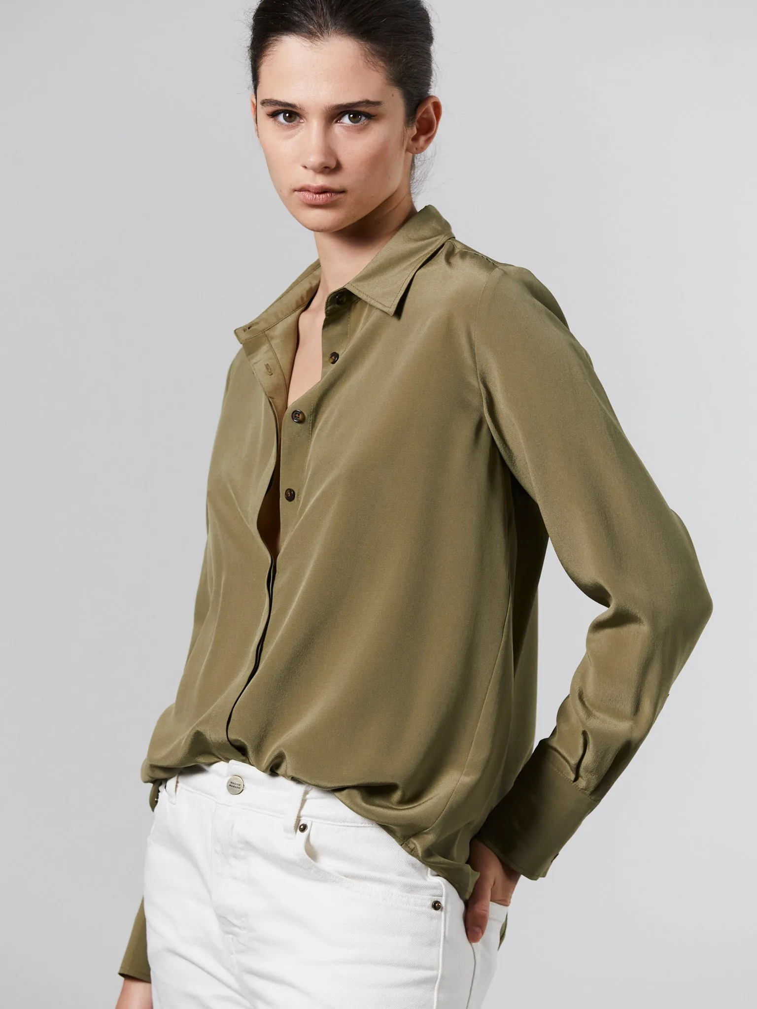 Oversized Silk Shirt - Khaki