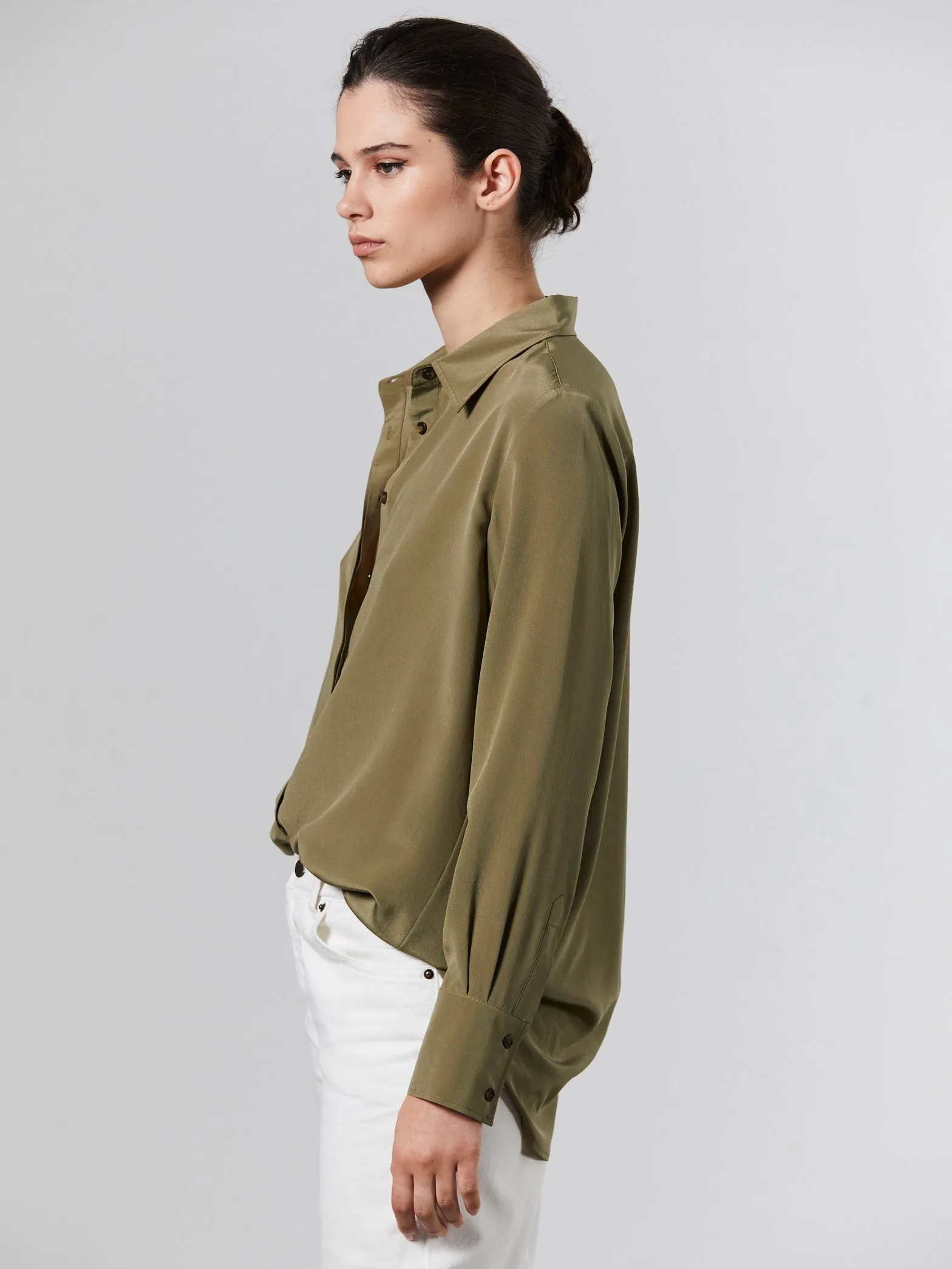 Oversized Silk Shirt - Khaki