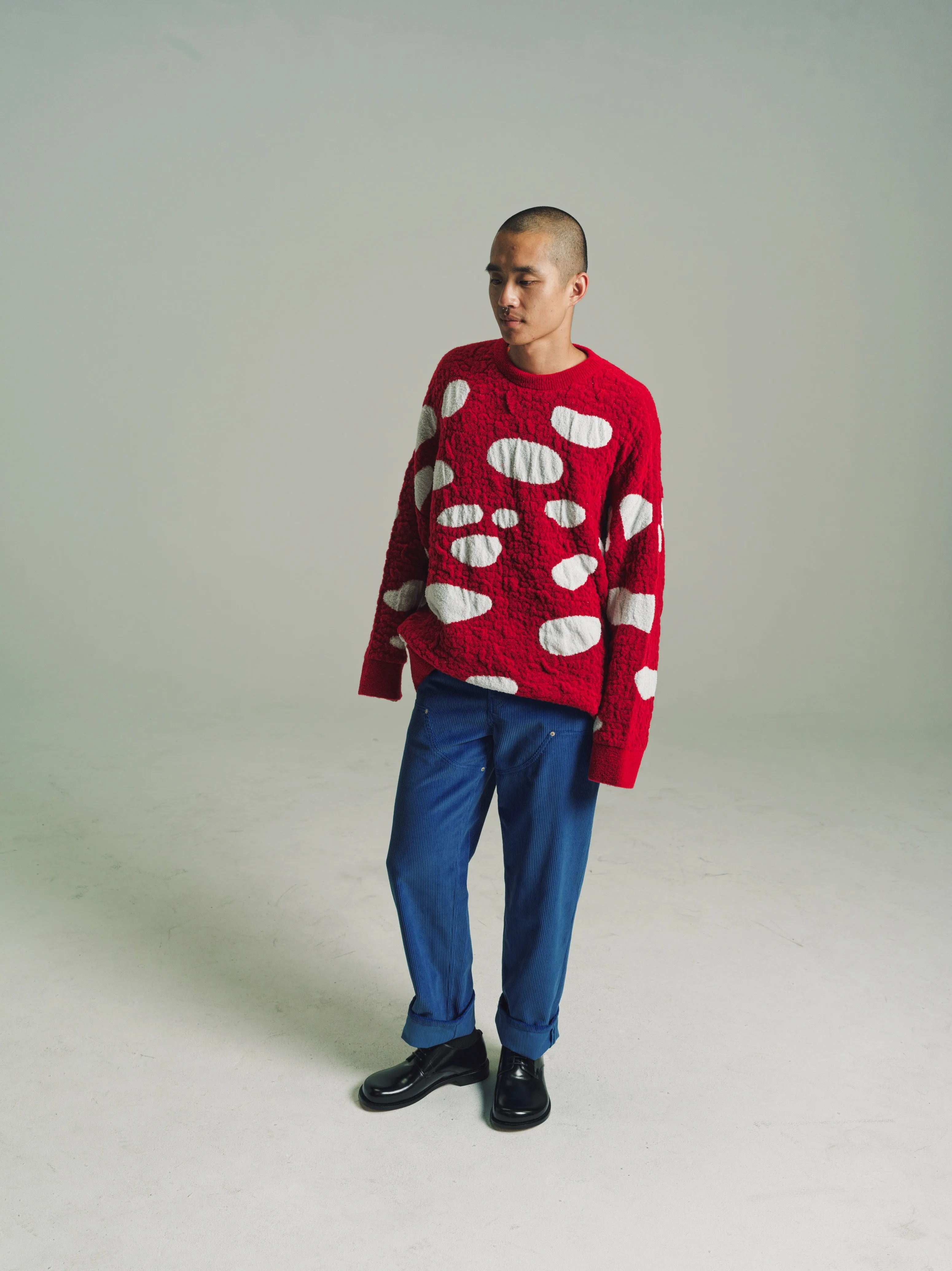 Red & White Lana Wool Mushroom Sweater