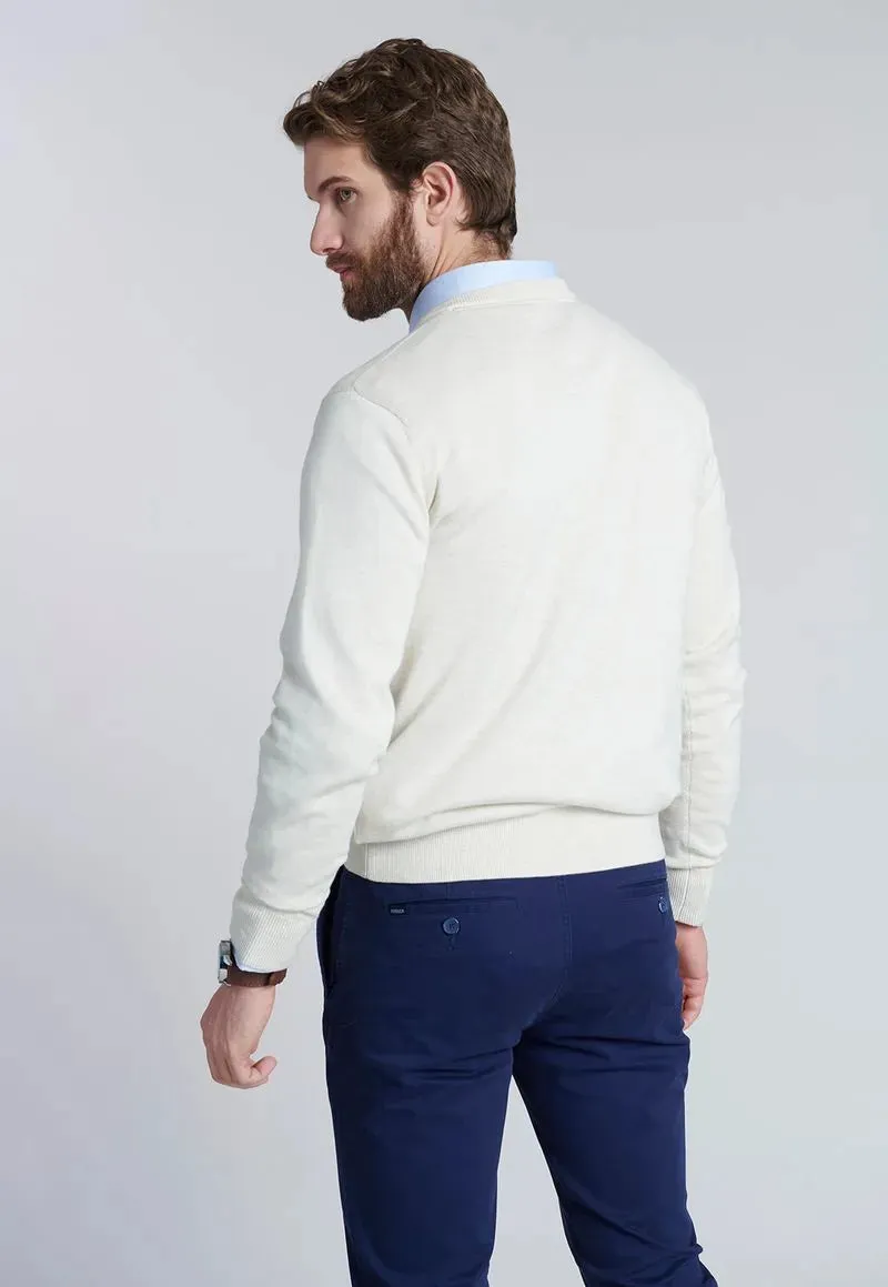 Sweater Hombre V Neck Melange F Oyster