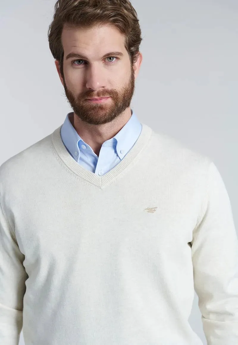 Sweater Hombre V Neck Melange F Oyster