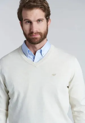 Sweater Hombre V Neck Melange F Oyster