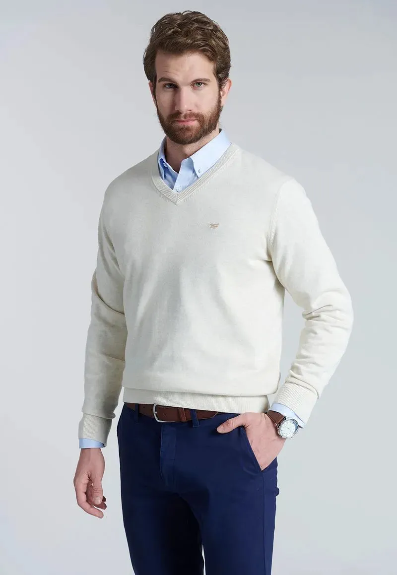 Sweater Hombre V Neck Melange F Oyster