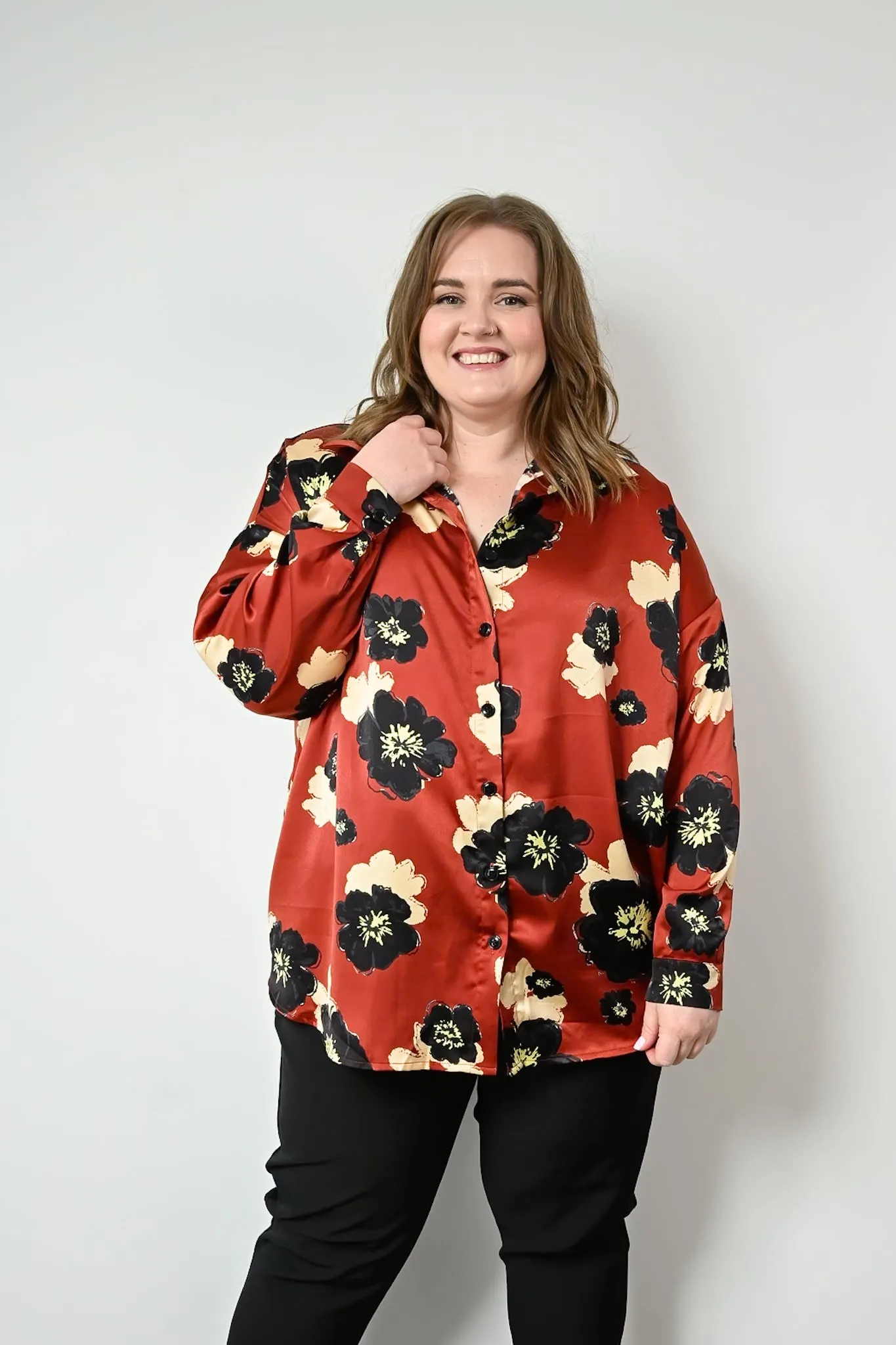 Tina Shirt - Burgandy floral