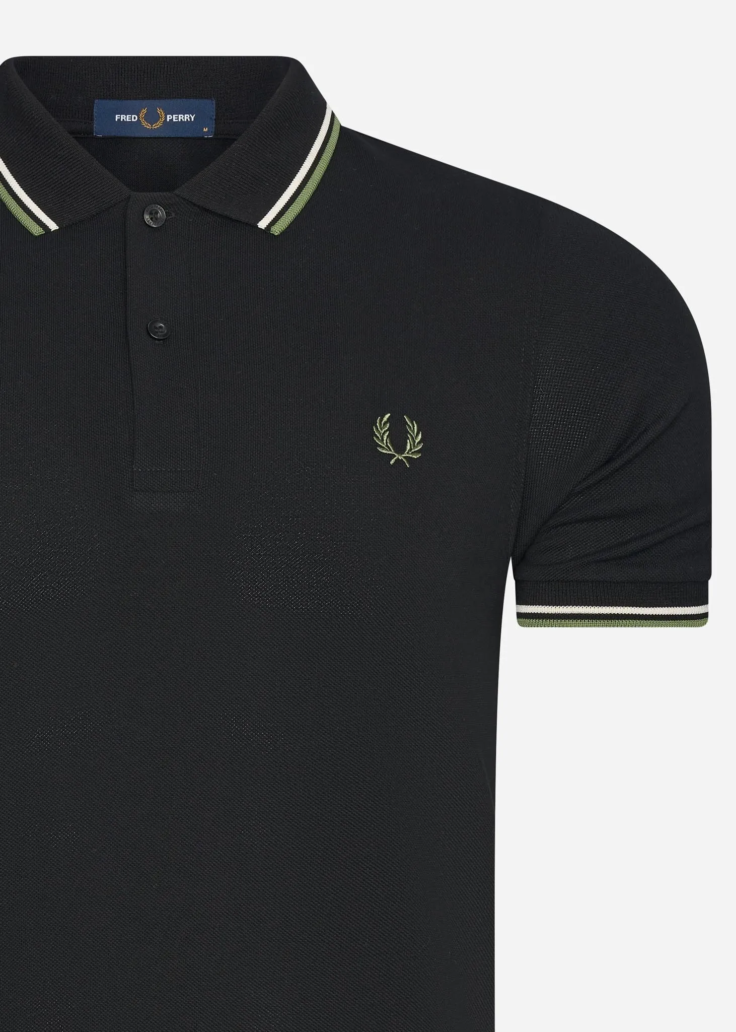 Twin tipped fred perry shirt - black ecru pistachio